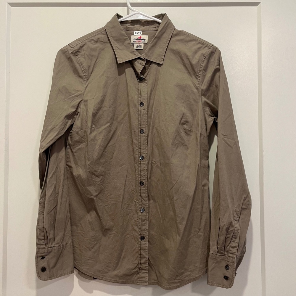 J.Crew Haberdashery Womens Small Taupe Brown Stretch Cotton Button Down Shirt